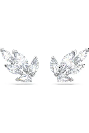 Swarovski Pendientes de botón Louison, Hoja, Blancos, Baño de rodio