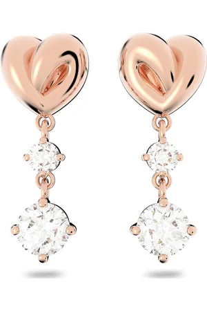 Swarovski Pendientes Lifelong Heart, Corazón, Blancos, Baño tono oro rosa