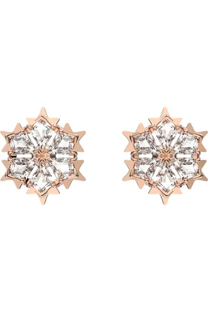 Swarovski Pendientes de botón Magic, Copo de nieve, Blancos, Baño tono oro rosa