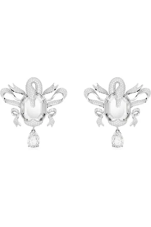 Swarovski Pendientes de clip Fashion Swan, Cisne, Blancos, Baño de rodio
