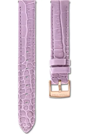 Swarovski Correa de reloj, 17 mm (0,67") de ancho, Piel con costura, Morada, Acabado tono oro rosa