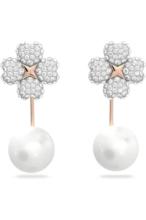 Swarovski Pendientes ear jacket Latisha, Flor, Blancos, Baño tono oro rosa