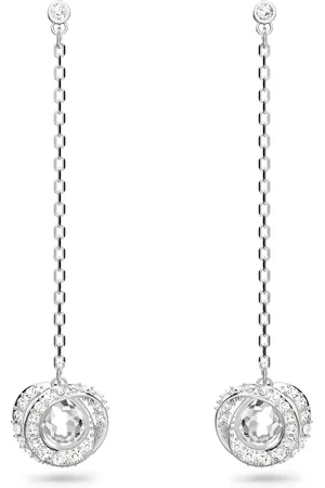Swarovski Pendientes Generation, Largos, Blancos, Baño de rodio