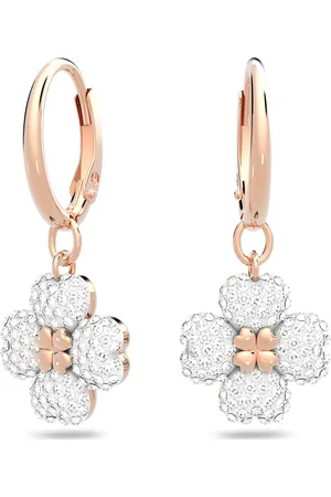 Swarovski Pendientes Latisha, Flor, Blancos, Baño tono oro rosa