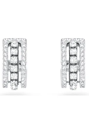 Swarovski Pendientes de aro Hyperbola, Blancos, Baño de rodio
