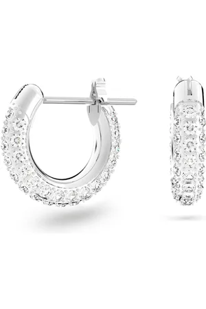 Swarovski Pendientes de aro Dextera, Pavé, Pequeños, Blancos, Baño de rodio
