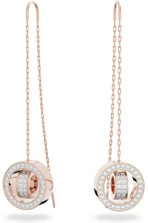 Swarovski Pendientes Dextera, Largos, Blancos, Baño tono oro rosa