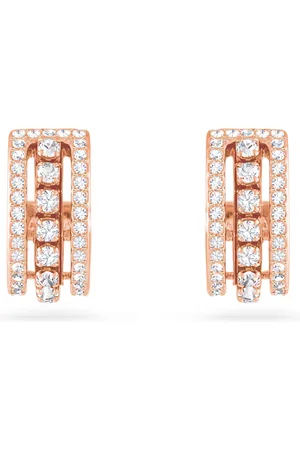 Swarovski Pendientes de aro Hyperbola, Blancos, Baño tono oro rosa