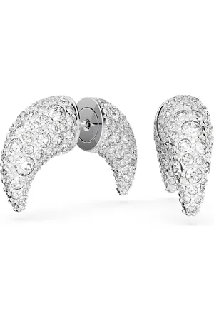 Swarovski Pendientes de botón Sublima, Luna, Pequeños, Blancos, Baño de rodio