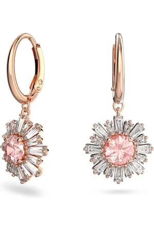 Swarovski Pendientes Idyllia, Tallas mixtas, Sol, Rosas, Baño tono oro