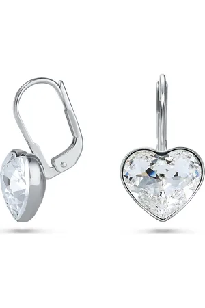Swarovski Pendientes Bella, Corazón, Blancos, Baño de rodio