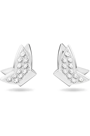 Swarovski Pendientes de botón Idyllia Lilia, Mariposa, Blancos, Baño de rodio