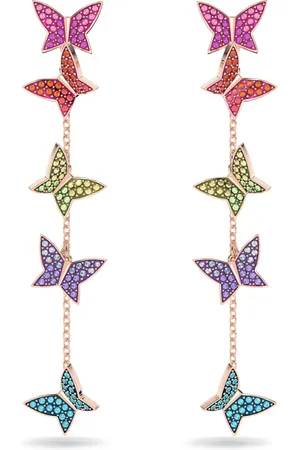 Swarovski Pendientes Idyllia Lilia, Mariposa, Largos, Multicolores, Baño tono oro