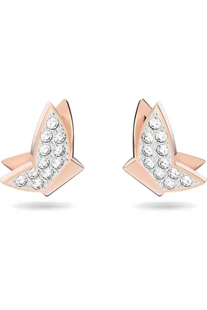 Swarovski Pendientes de botón Idyllia Lilia, Mariposa, Blancos, Baño tono oro rosa