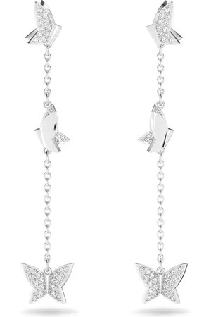 Swarovski Pendientes Idyllia Lilia, Mariposa, Largos, Blancos, Baño de rodio