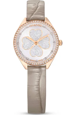 Swarovski Reloj Attract, Fabricado en Suiza, Trébol, Correa de piel, , Acabado tono oro rosa