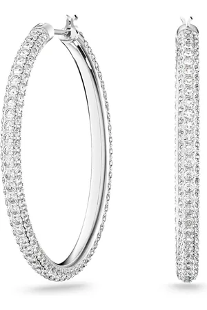 Swarovski Pendientes de aro Stone, Pavé, Grandes, Blancos, Baño de rodio