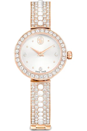 Swarovski Reloj con brazalete Matrix Pearl, Fabricado en Suiza, Pulsera de cristal, Acabado tono oro rosa