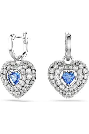 Swarovski Pendientes Hyperbola, Corazón, Azules, Baño de rodio