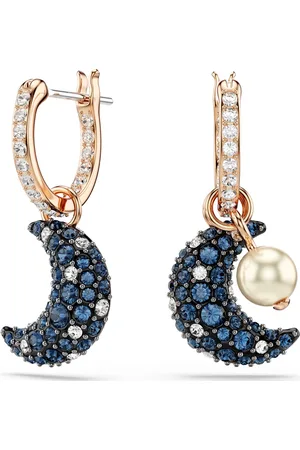 Swarovski Pendientes Luna, Perla de cristal, Diseño asimétrico, Luna, Multicolores, Baño tono oro rosa