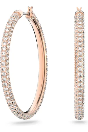 Swarovski Pendientes de aro Stone, Pavé, Grandes, Blancos, Baño tono oro rosa