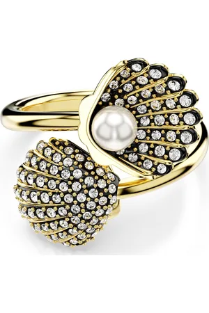 Swarovski Anillo abierto Idyllia, Perla de cristal, Concha de mar, , Baño tono oro