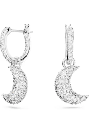 Swarovski Pendientes Luna, Luna, Blancos, Baño de rodio