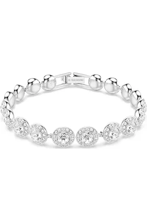 Swarovski Pulsera Tennis Una, Talla redonda, Blanca, Baño de rodio