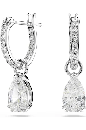 Swarovski Pendientes de aro Millenia, Talla pera, Blancos, Baño de rodio