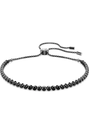 Swarovski Pulsera Tennis, Tallas redondas combinadas, Negra, Baño de rutenio