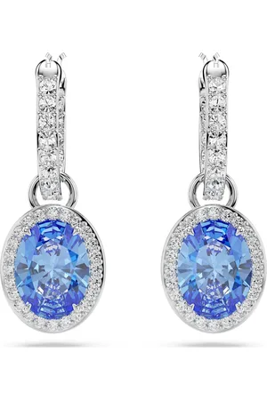 Swarovski Pendientes Constella, Talla ovalada, Azules, Baño de rodio