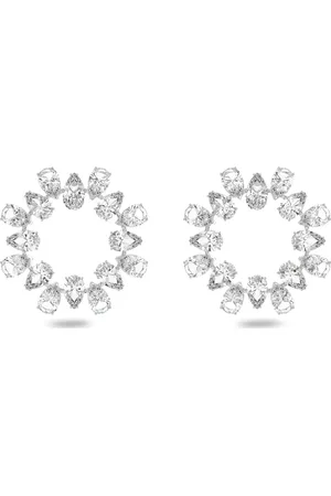Swarovski Pendientes de aro Millenia, Talla pera, Blancos, Baño de rodio