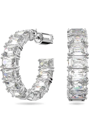 Swarovski Pendientes de aro Millenia, Talla octogonal, Blancos, Baño de rodio