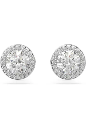 Swarovski Pendientes de botón Una, Talla redonda, Pavé, Blancos, Baño de rodio