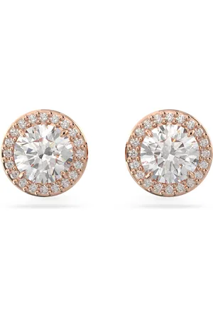 Swarovski Pendientes de botón Una, Talla redonda, Pavé, Blancos, Baño tono oro rosa
