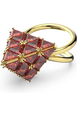 Swarovski Anillo de cóctel Curiosa, Talla triangular, Rojo, Baño tono oro