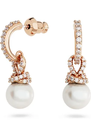 Swarovski Pendientes Originally, Perla de cristal, Blancos, Baño tono oro rosa