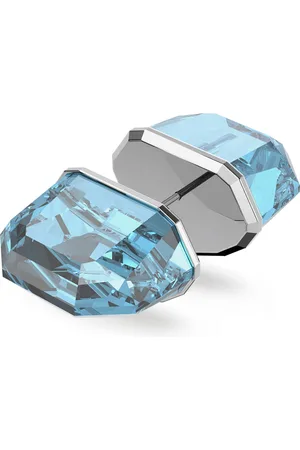 Swarovski Pendiente de botón Lucent, Individual, Azules, Baño de rodio