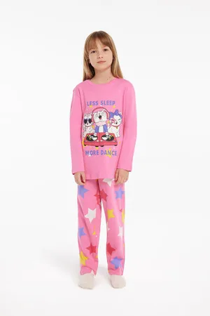 Pijama Largo Niña Rosa Stitch y Angel Disney