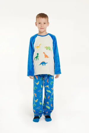 Pijama de una pieza con capucha y manga larga de forro polar Dino para niños