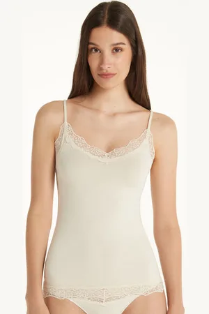 Tezenis Camiseta Tirantes Finos Escote Pico Viscosa Encaje Mujer Tamaño S