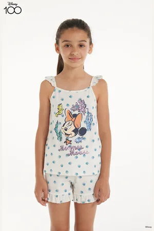 Tezenis Pijama Corto de Algodón con Estampado de Minnie de Disney para Niña Chica Tamaño 4-5