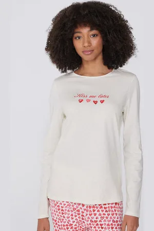 Tezenis Camiseta Manga Larga de Algodón Estampado Mujer Tamaño S