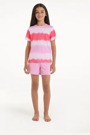 Tezenis Pijama Corto de Manga Corta de Algodón Tie-Dye para Niña Chica Tamaño 4-5