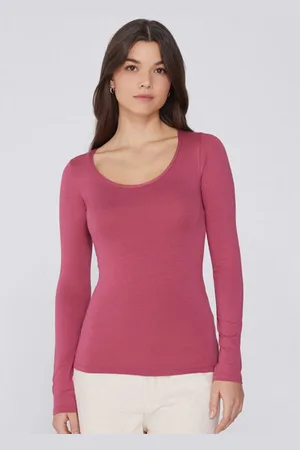 Tezenis Camiseta de Manga Larga de Viscosa con Escote Redondo Amplio Mujer Tamaño M