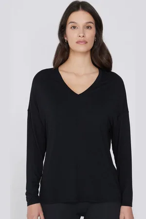 Tezenis Camiseta de Manga Larga con Escote Pico de Viscosa con Corte Oversize Mujer Tamaño S