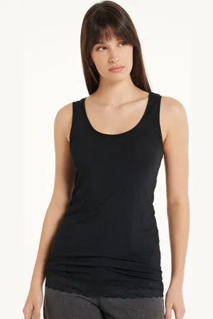 Tezenis Camiseta larga de tirantes anchos viscosa con encaje Mujer Tamaño L