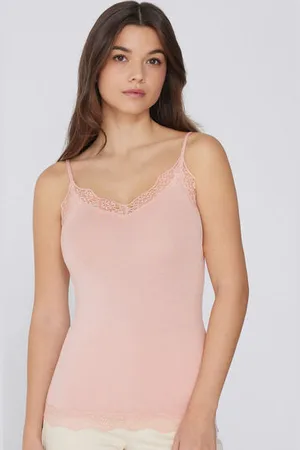 Tezenis Camiseta Tirantes Finos Escote Pico Viscosa Encaje Mujer Tamaño M