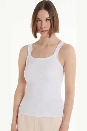Tezenis Camiseta de Tirantes con Escote Cuadrado de Canalé de Algodón Mujer Tamaño M