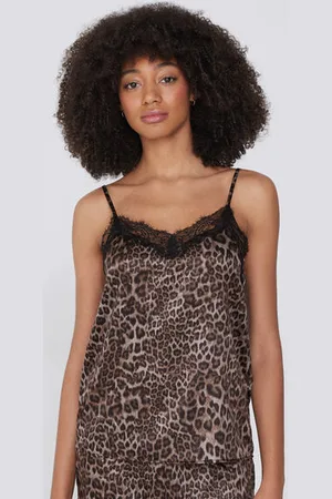 Tezenis Camiseta de Tirantes Finos de Raso con Estampado y Encaje Mujer Tamaño S